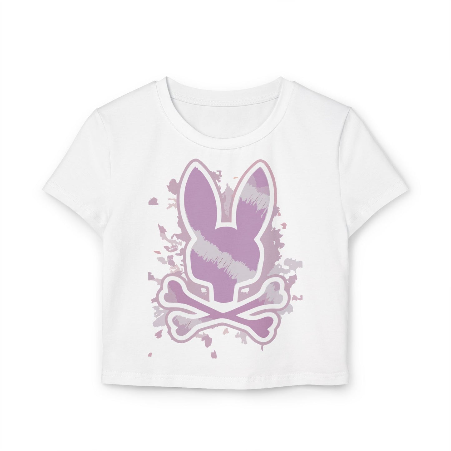 Women’s Baby Tee with Purple Bunny Skull Design - Trendy Casual Top for Everyday Wear