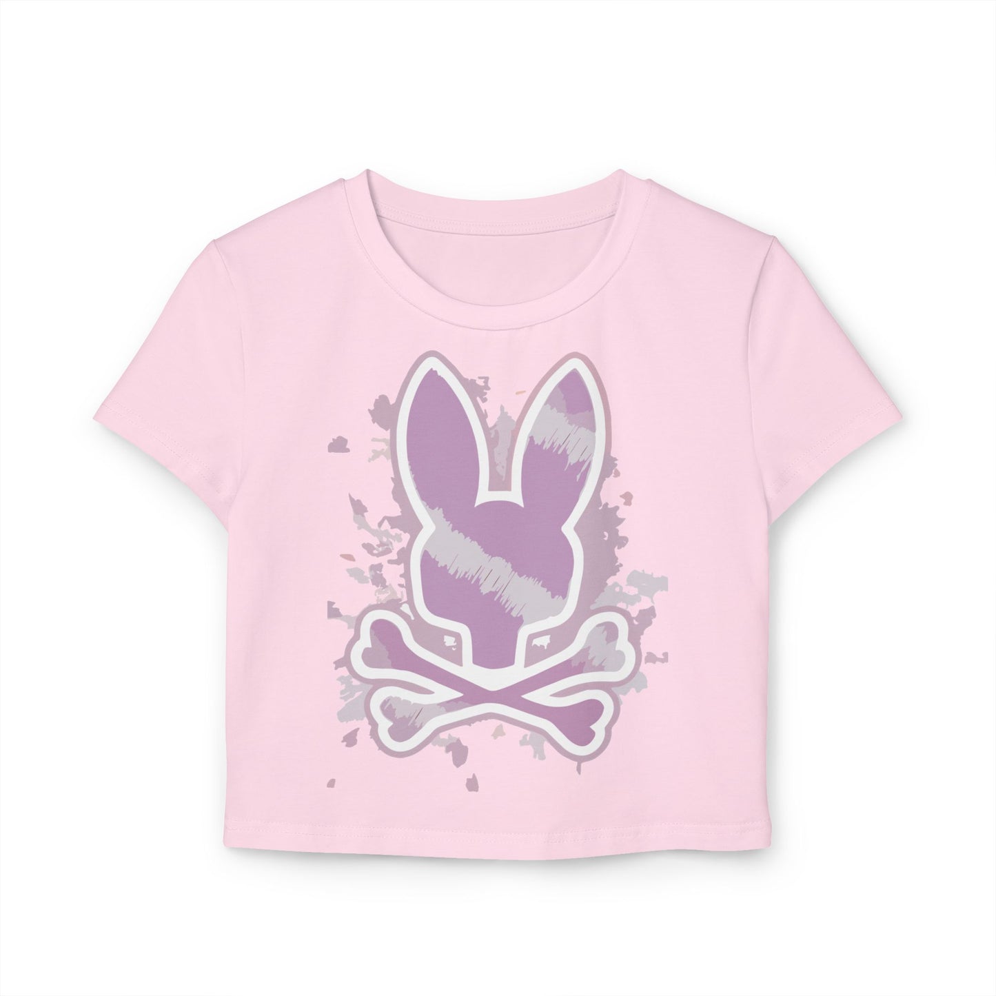 Women’s Baby Tee with Purple Bunny Skull Design - Trendy Casual Top for Everyday Wear