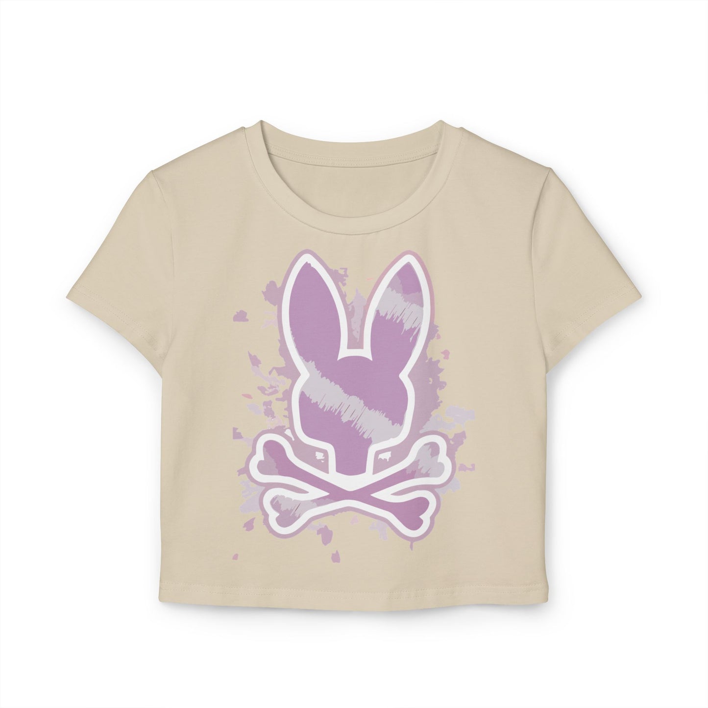Women’s Baby Tee with Purple Bunny Skull Design - Trendy Casual Top for Everyday Wear