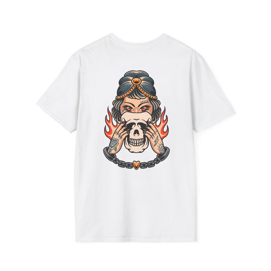 Edgy Graphic Tee, Unisex Softstyle T-Shirt, Alternative Fashion, Gift for Him/Her, Festival Wear, Casual Style