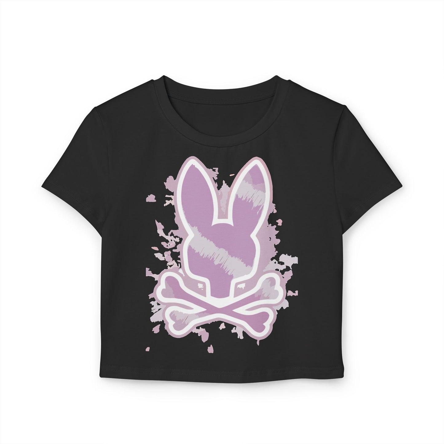 Women’s Baby Tee with Purple Bunny Skull Design - Trendy Casual Top for Everyday Wear